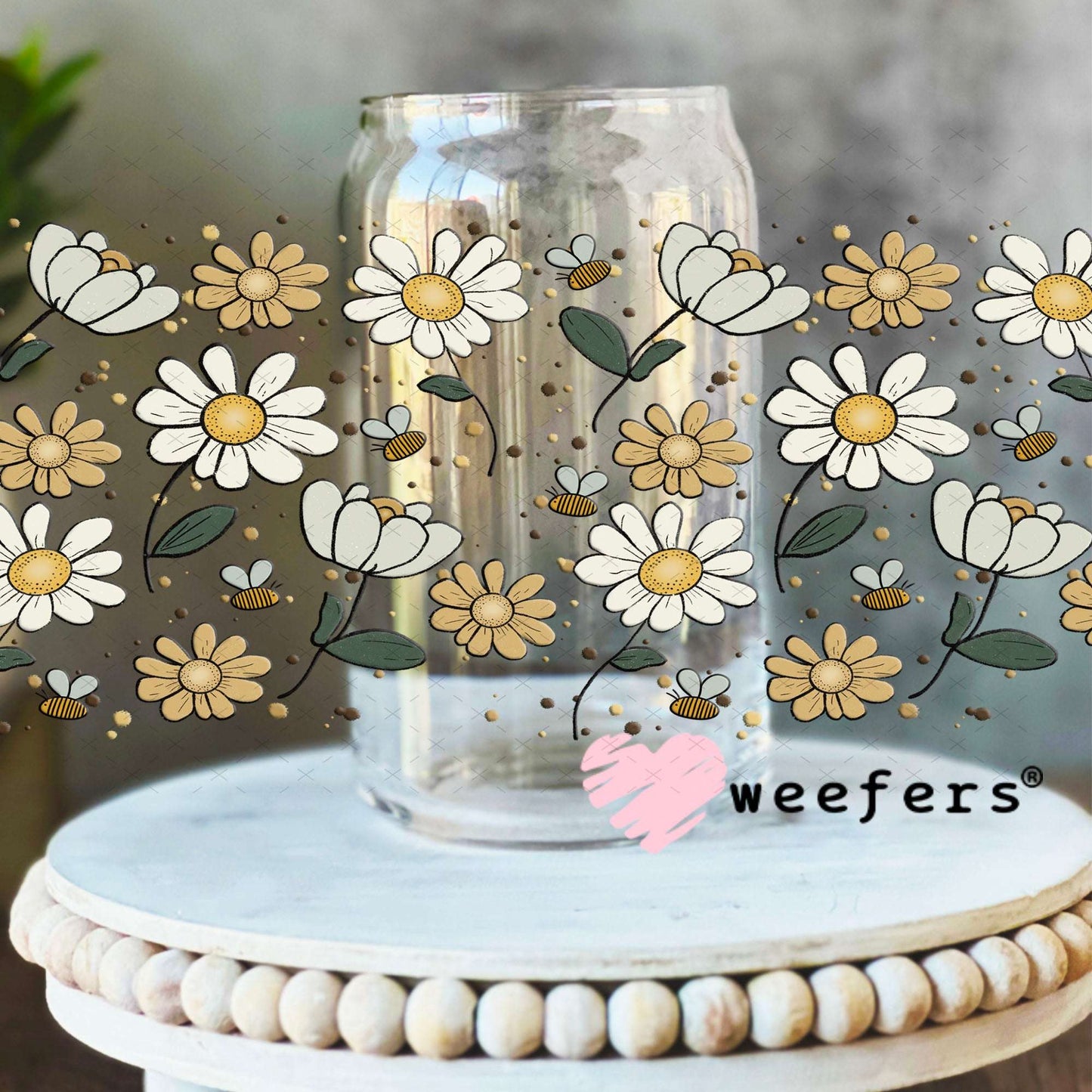 UV DTF Cup Wraps - Tulips and Daisy Flowers 16oz Libbey Glass Original Size Weefers