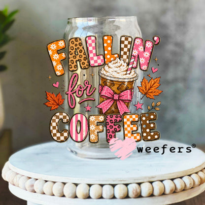 UV DTF Decal - Fallin' for Coffee 16oz Libbey Glass Original Size Weefers