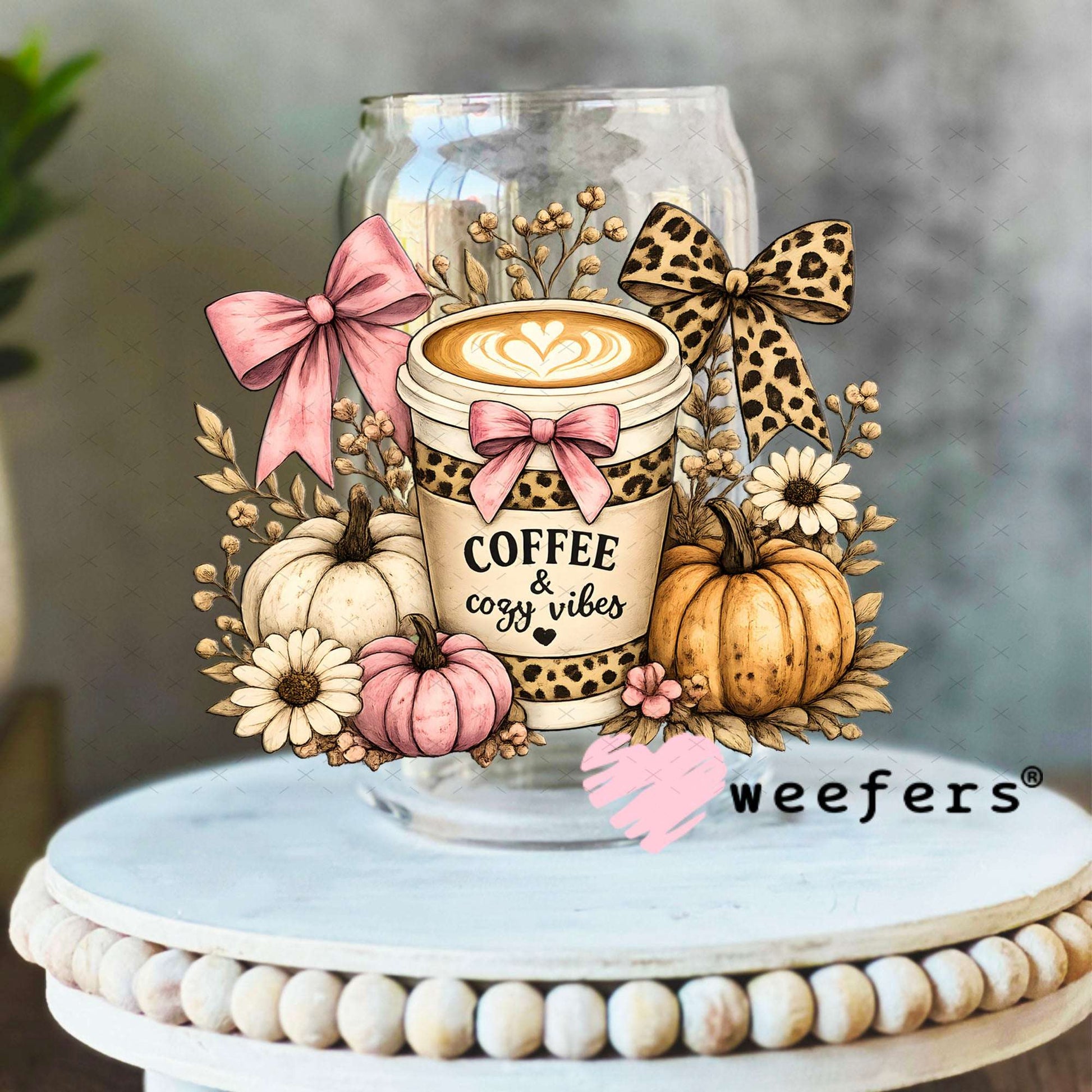 UV DTF Decal - Coffee and Cozy Vibes 16oz Libbey Glass Original Size Weefers