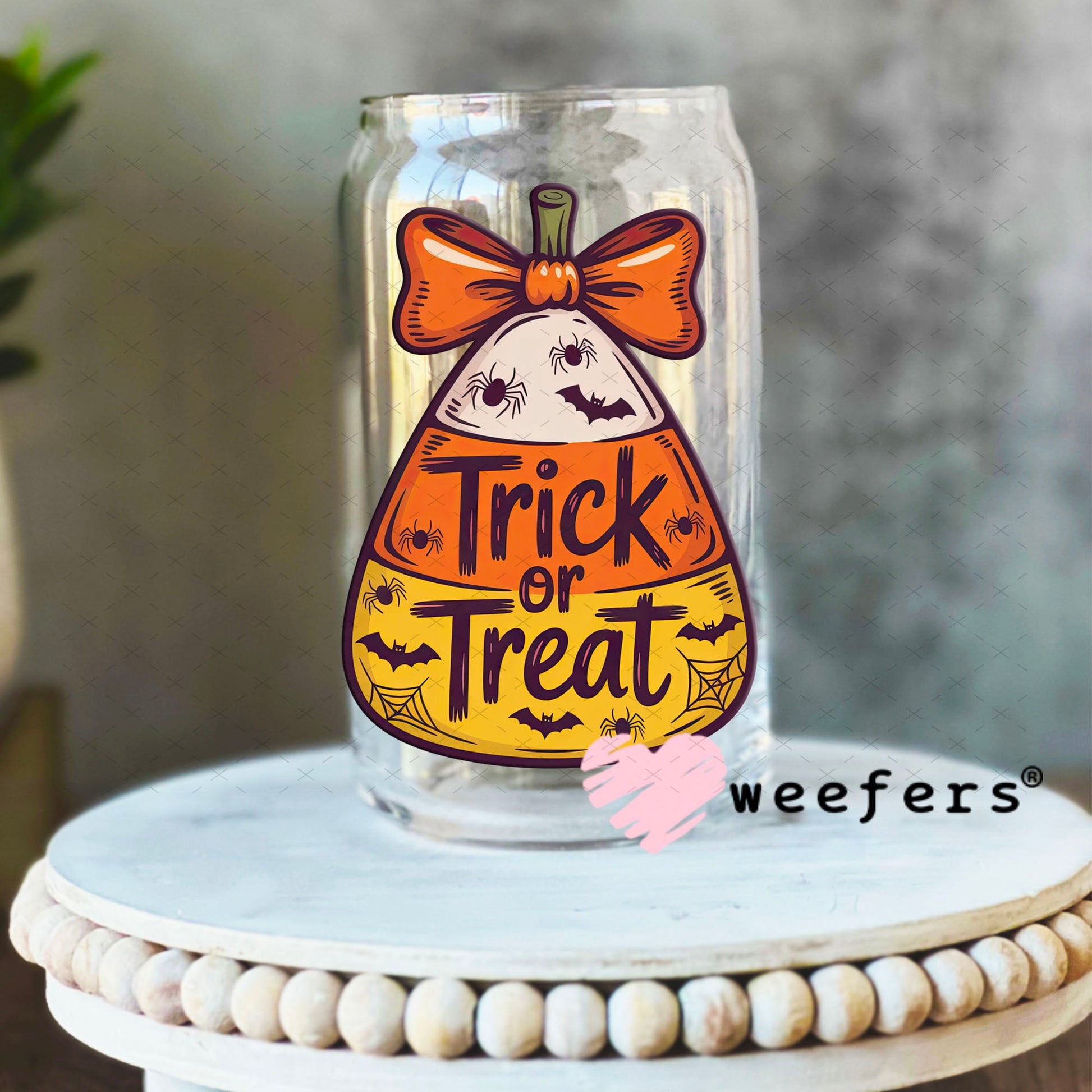 UV DTF Decal - Trick or Treat Candy Corn 16oz Libbey Glass Original Size Weefers