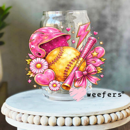 UV DTF Decal - Pink Softball Vibes 16oz Libbey Glass Original Size Weefers