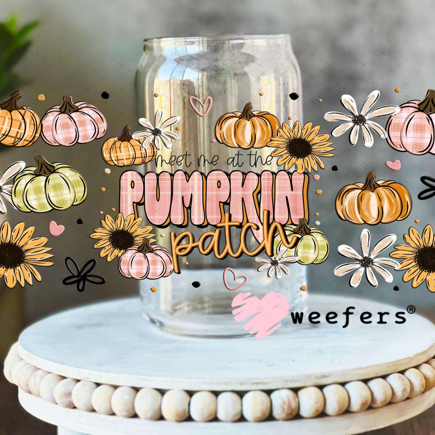 UV DTF Cup Wraps - Meet Me at the Pumpkin Patch 16oz Libbey Glass Original Size Weefers