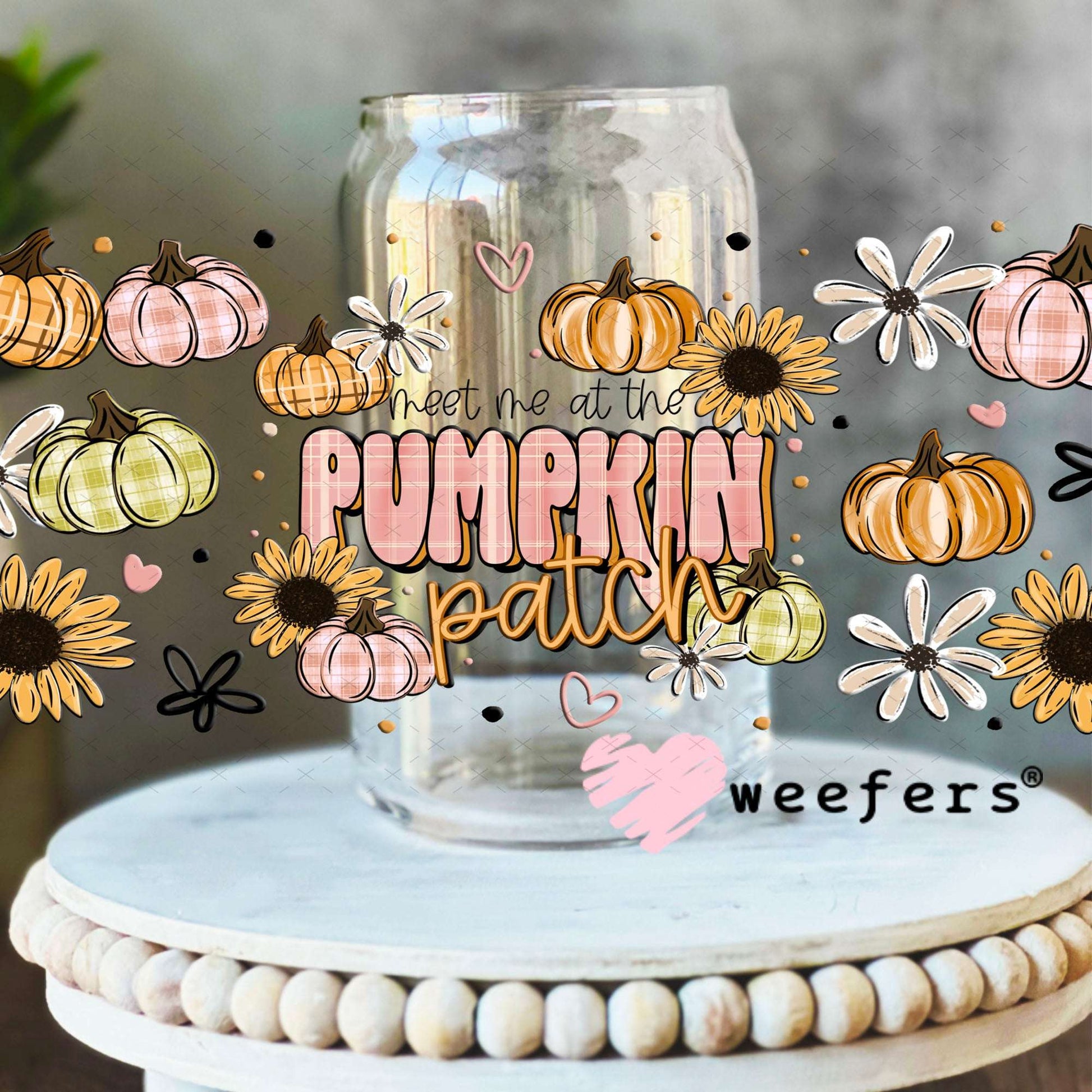 UV DTF Cup Wraps - Meet Me at the Pumpkin Patch 16oz Libbey Glass Original Size Weefers