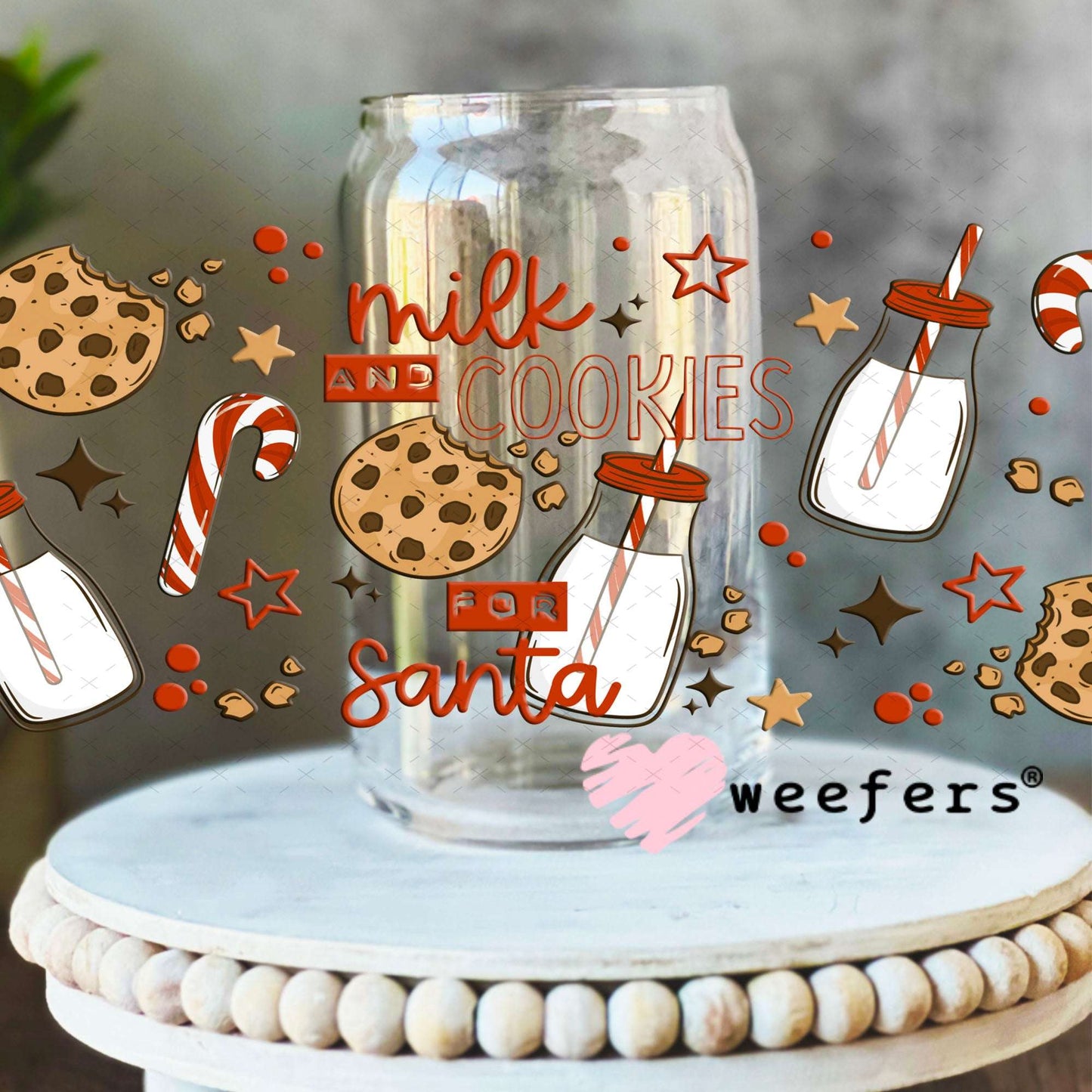 UV DTF Cup Wraps - Christmas Milk and Cookies 16oz Libbey Glass Original Size Weefers