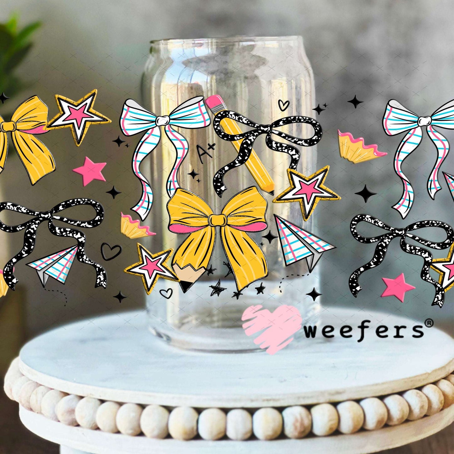 UV DTF Cup Wraps - Teacher Bows 16oz Libbey Glass Original Size Weefers