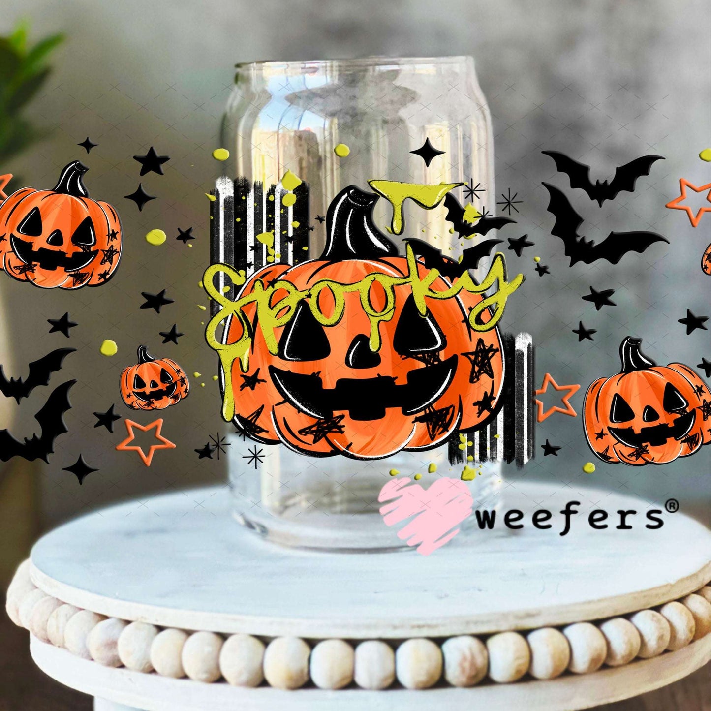 UV DTF Cup Wraps - Spooky Jack o Latern 16oz Libbey Glass Original Size Weefers