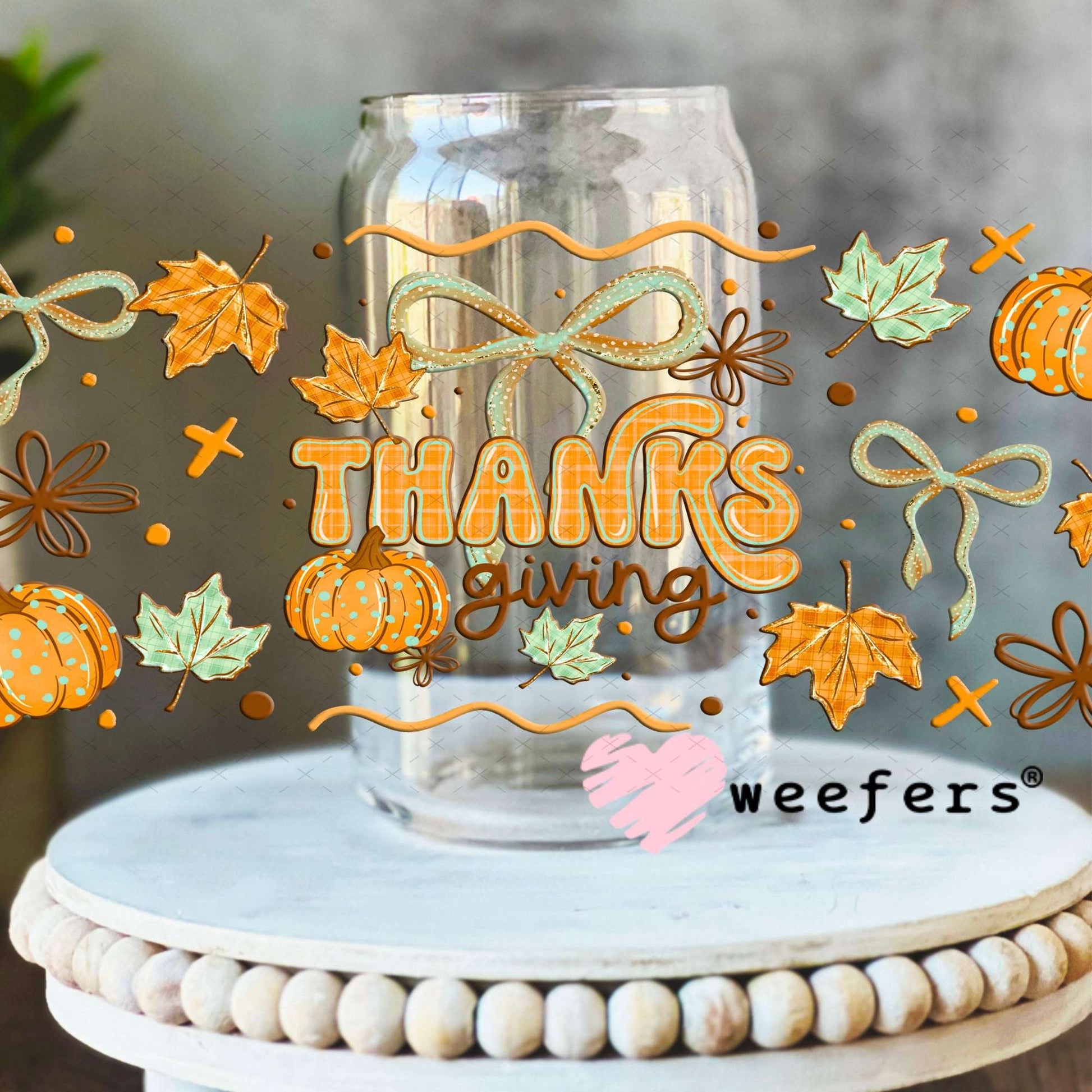 UV DTF Cup Wraps - Thanksgiving Vibes 16oz Libbey Glass Original Size Weefers