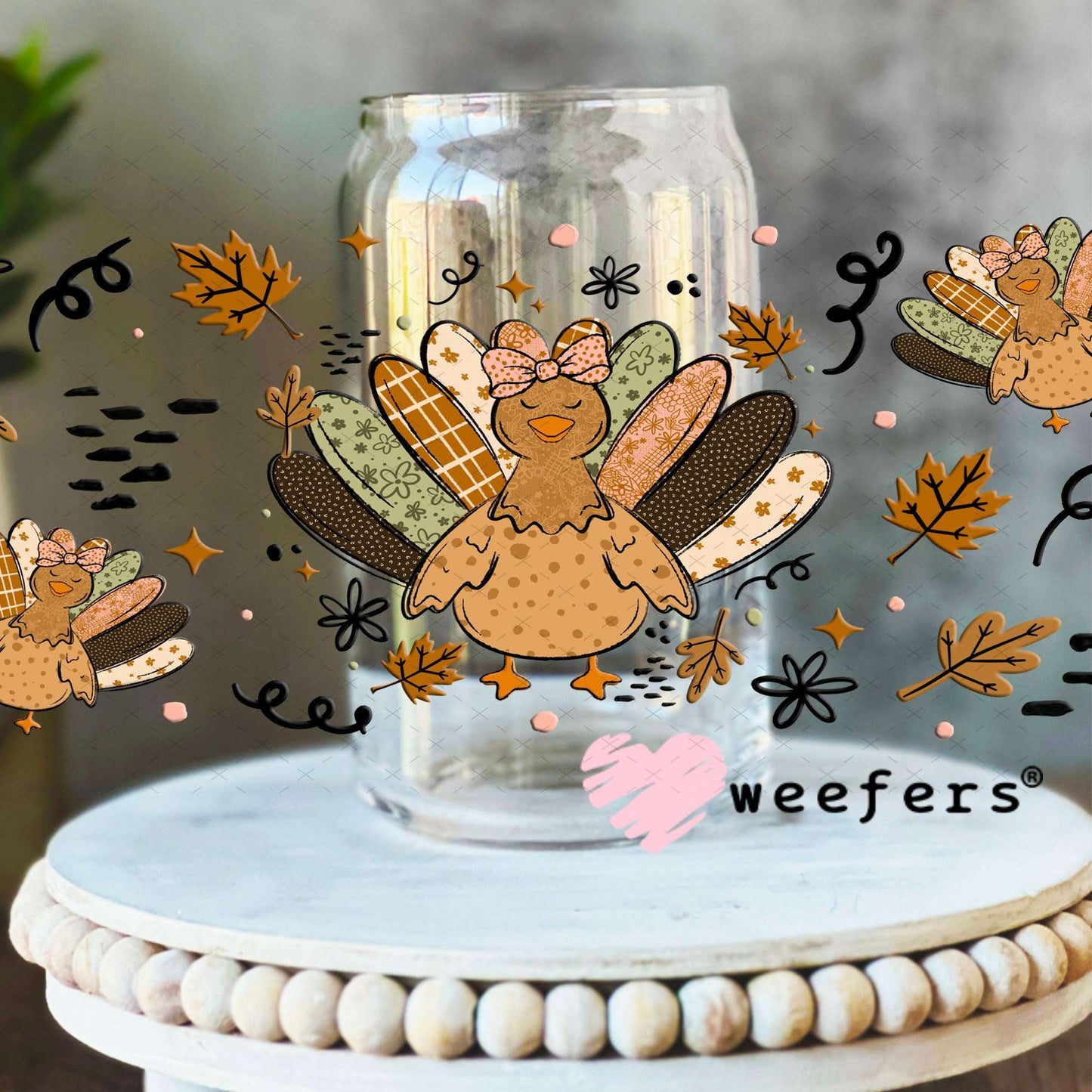 UV DTF Cup Wraps - Turkey Thanksgiving 16oz Libbey Glass Original Size Weefers