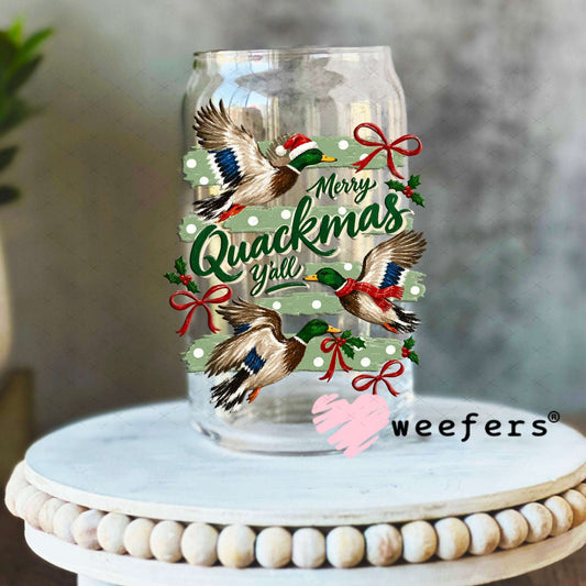 UV DTF Decal - Merry Quackmas Y'all Duck 16oz Libbey Glass Original Size Weefers
