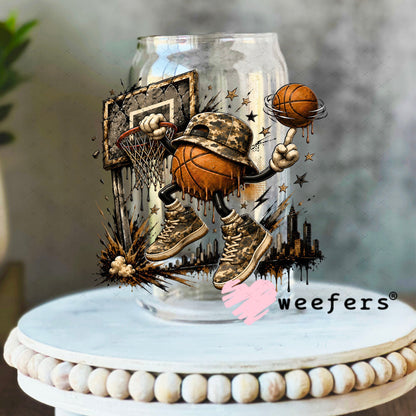UV DTF Decal - Camo Basketball Dunk 16oz Libbey Glass Original Size Weefers