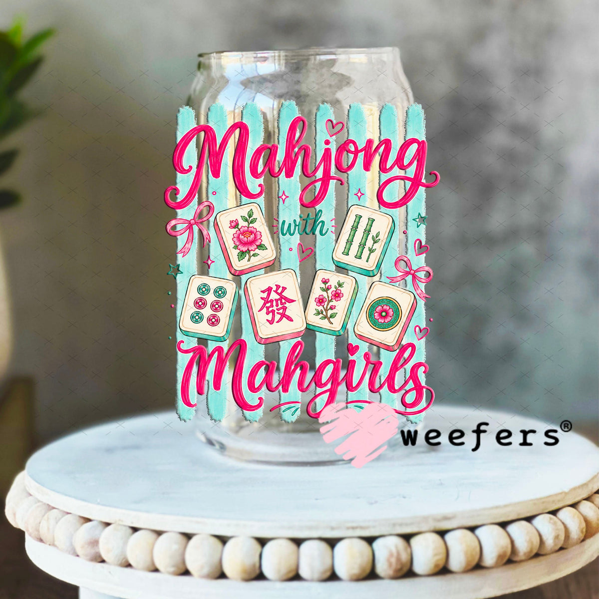UV DTF Decal - Mahjong Mahgirls 16oz Libbey Glass Original Size Weefers