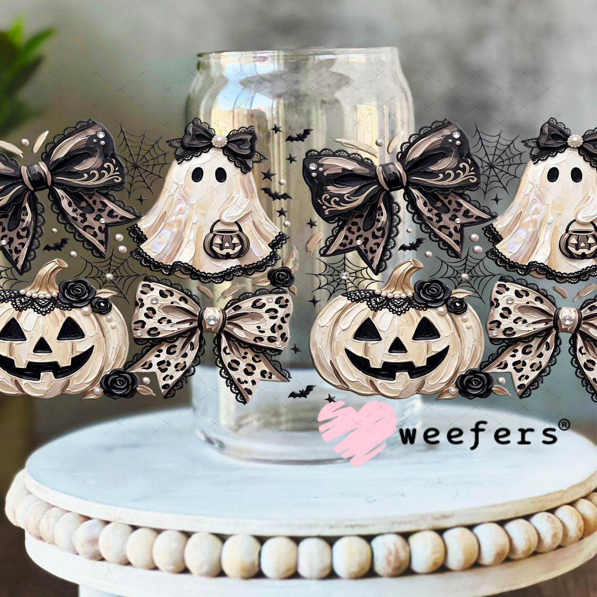 UV DTF Cup Wraps - Goth Halloween Ghost Pumpkins 16oz Libbey Glass Original Size Weefers