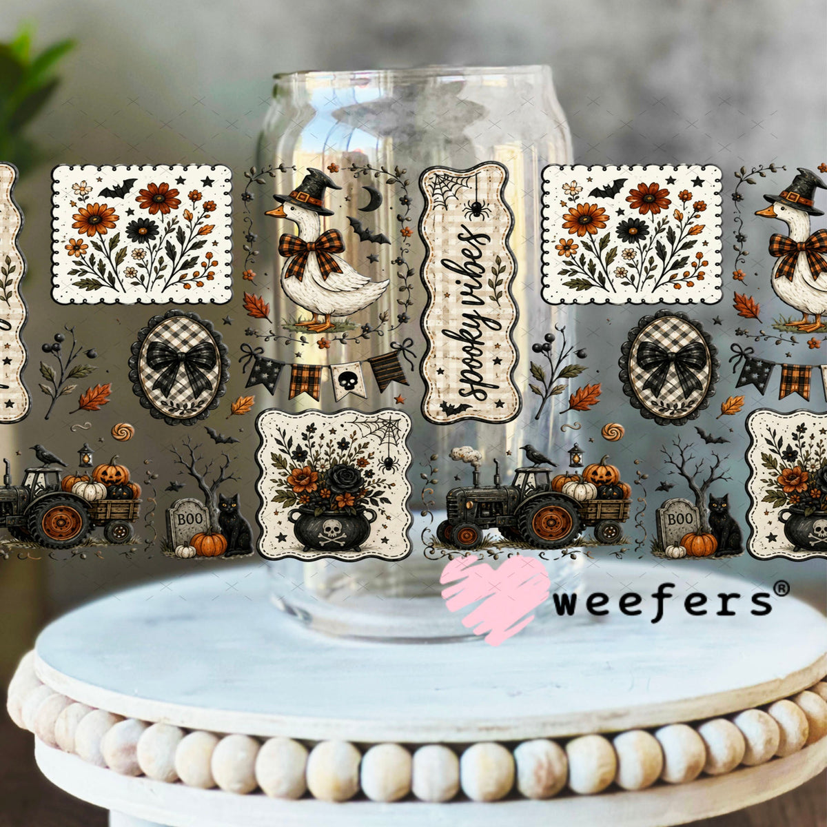 UV DTF Cup Wraps - Spooky Vibes Stamps 16oz Libbey Glass Original Size Weefers