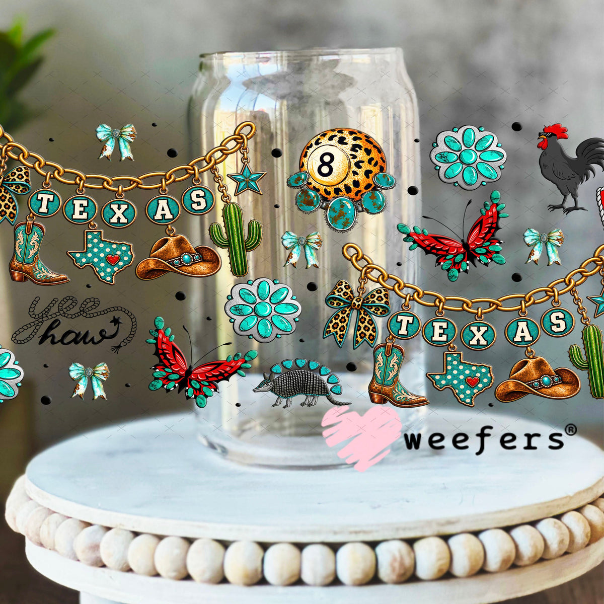 UV DTF Cup Wraps - Texas Western - Weefers® Exclusive 16oz Libbey Glass Original Size Weefers