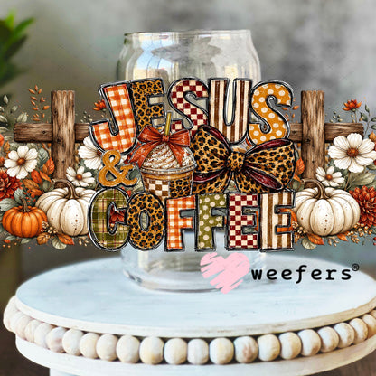UV DTF Cup Wraps - Jesus and Coffee Fall - Weefers® Exclusive 16oz Libbey Glass Original Size Weefers