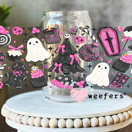 UV DTF Cup Wraps - Goth Christmas Pink Black 16oz Libbey Glass Original Size Weefers
