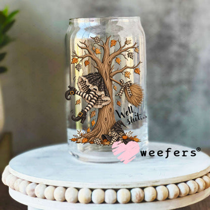 UV DTF Decal - Well Sh$t halloween Witch Tree 16oz Libbey Glass Original Size Weefers