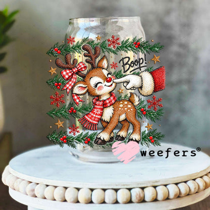 UV DTF Decal - Boop Santa and Reindeer 16oz Libbey Glass Original Size Weefers