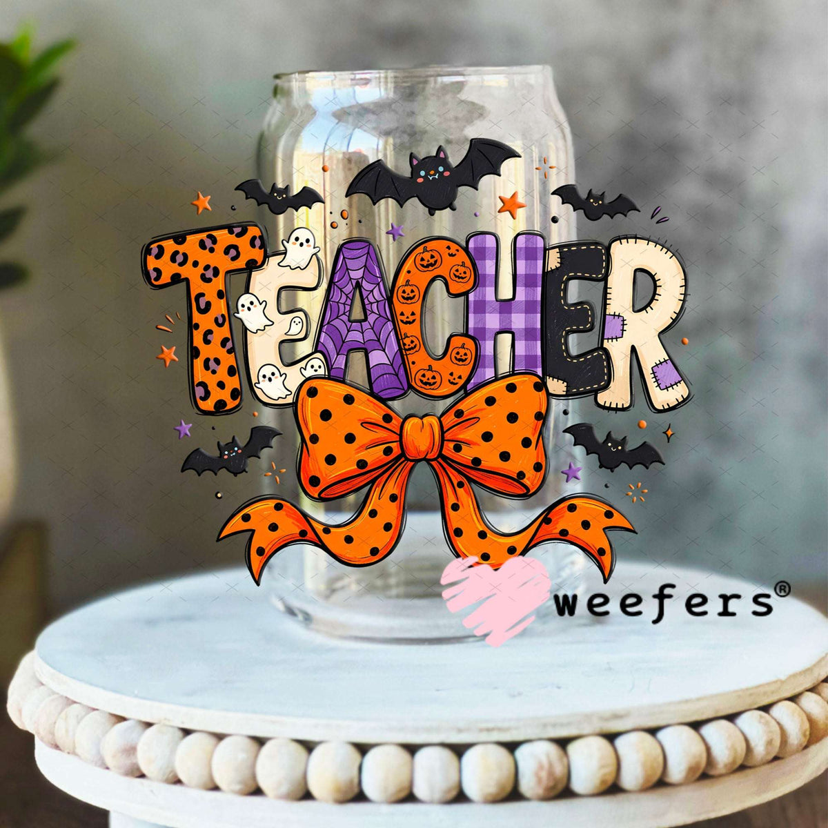 UV DTF Decal - Teacher Halloween 16oz Libbey Glass Original Size Weefers