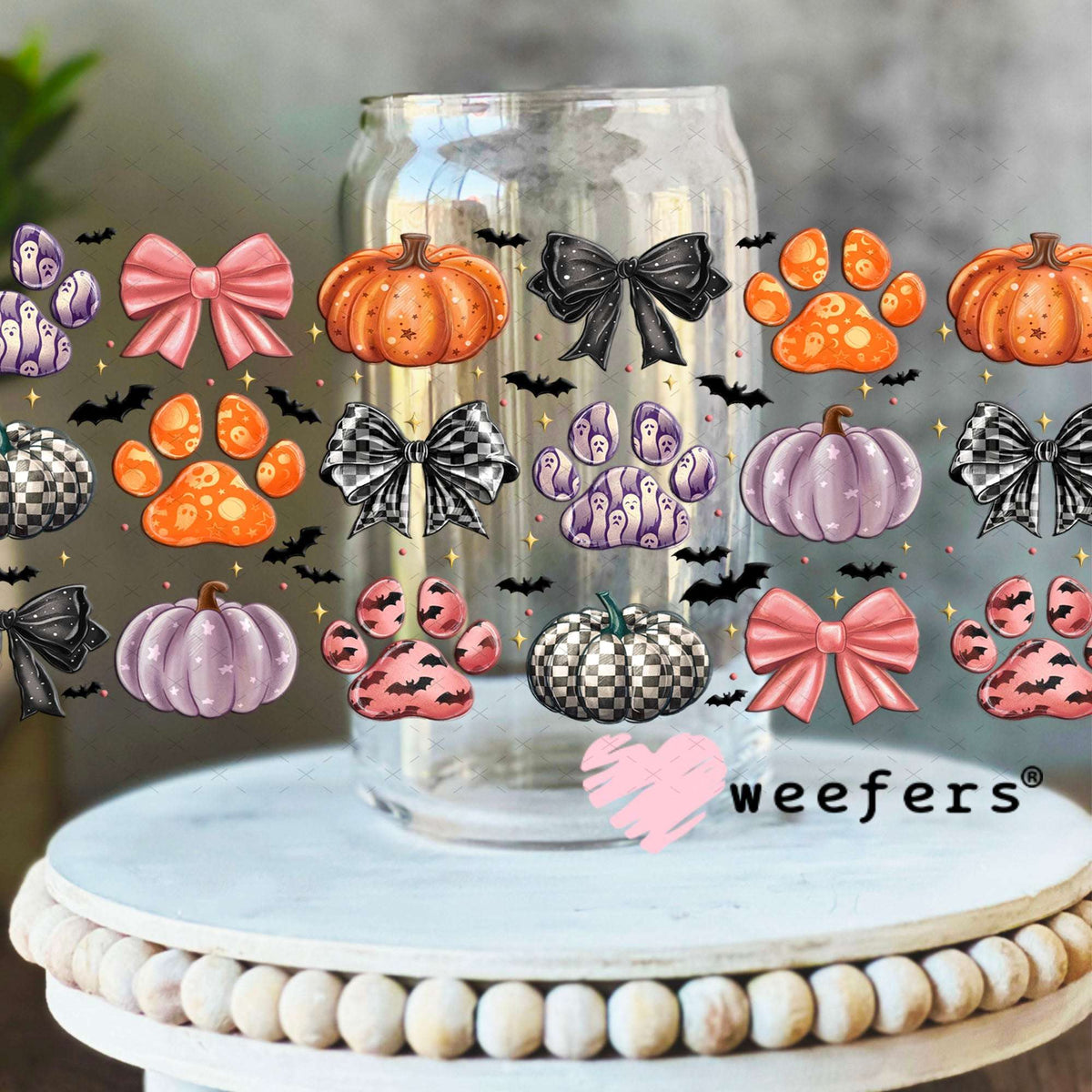 UV DTF Cup Wraps - Dog Paw Pumpkins Fall 16oz Libbey Glass Original Size Weefers
