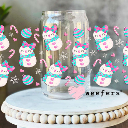 UV DTF Cup Wraps - Pastel Christmas Snowmen 16oz Libbey Glass Original Size Weefers