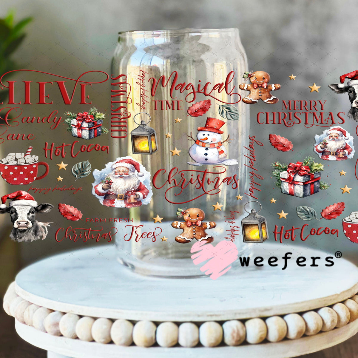 UV DTF Cup Wrap – USA Red White Blue Bows 16oz Libbey Glass Original Size Weefers