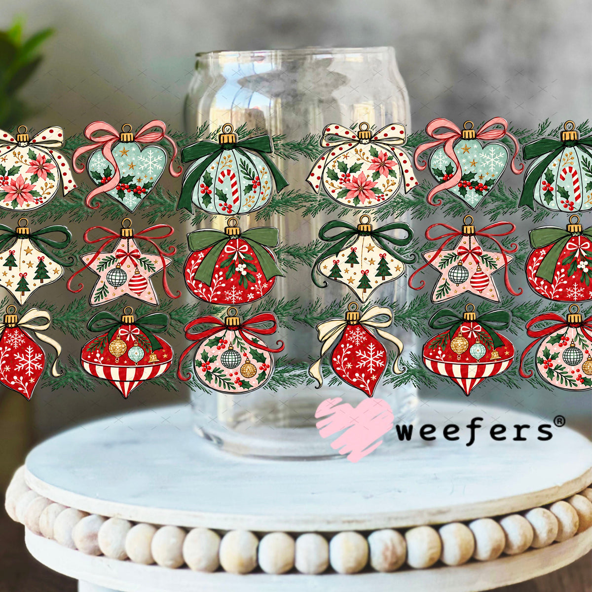 UV DTF Cup Wrap – USA Red White Blue Bows 16oz Libbey Glass Original Size Weefers