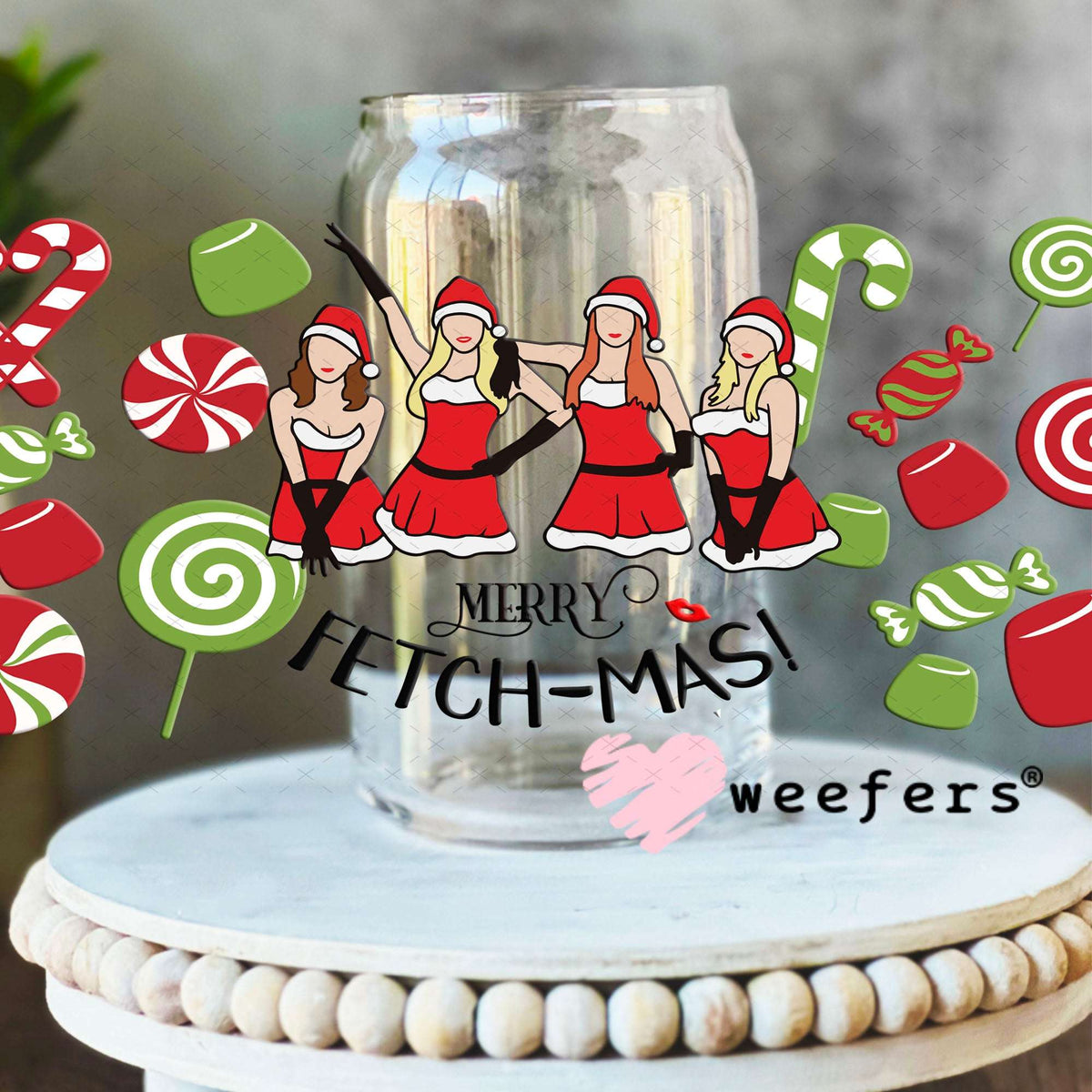 UV DTF Cup Wraps - Merry Fetch-mas - Weefers® Exclusive 16oz Libbey Glass Original Size Weefers
