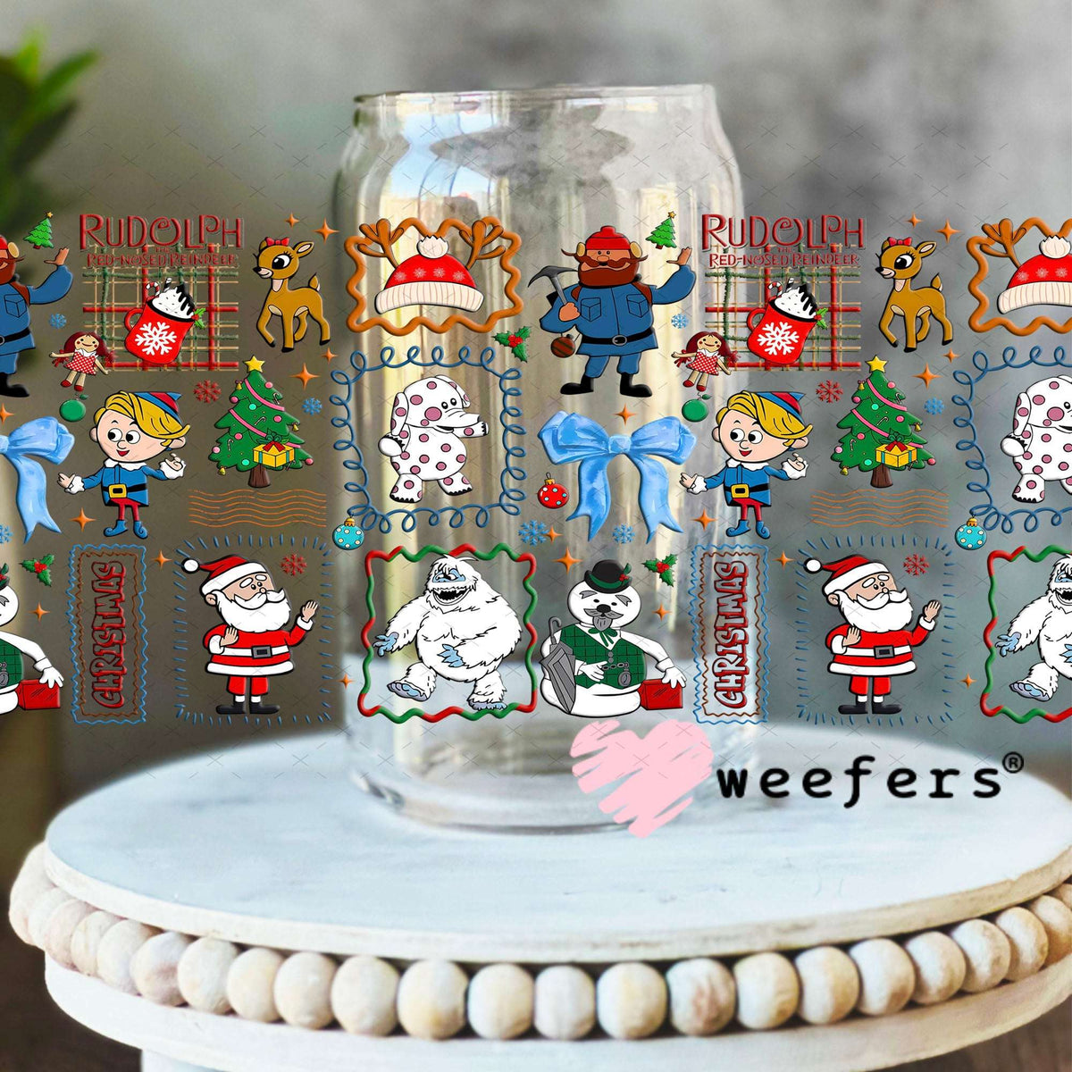 UV DTF Cup Wraps - Favorite Red Nosed Reindeer 16oz Libbey Glass Original Size Weefers
