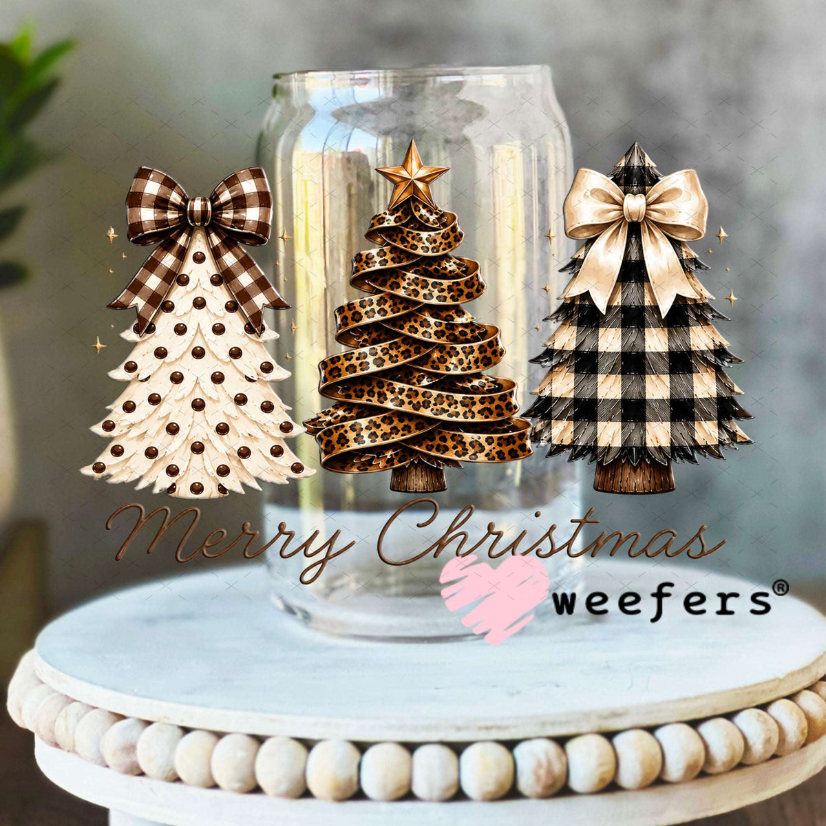 UV DTF Decal - Merry Christmas Rustic 16oz Libbey Glass Original Size Weefers