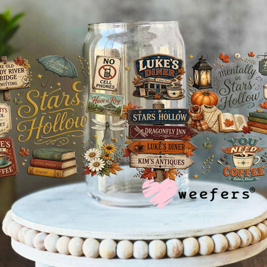 UV DTF Cup Wraps - Stars Hollow - Weefers® Exclusive 16oz Libbey Glass Original Size Weefers