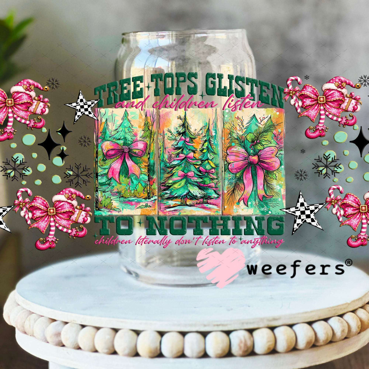 UV DTF Cup Wraps - Tree Tops Glisten - Weefers® Exclusive 16oz Libbey Glass Original Size Weefers