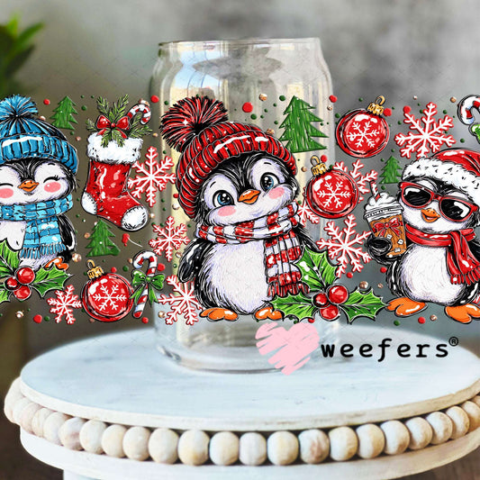 UV DTF Cup Wraps - Christmas Penguin 16oz Libbey Glass Original Size Weefers
