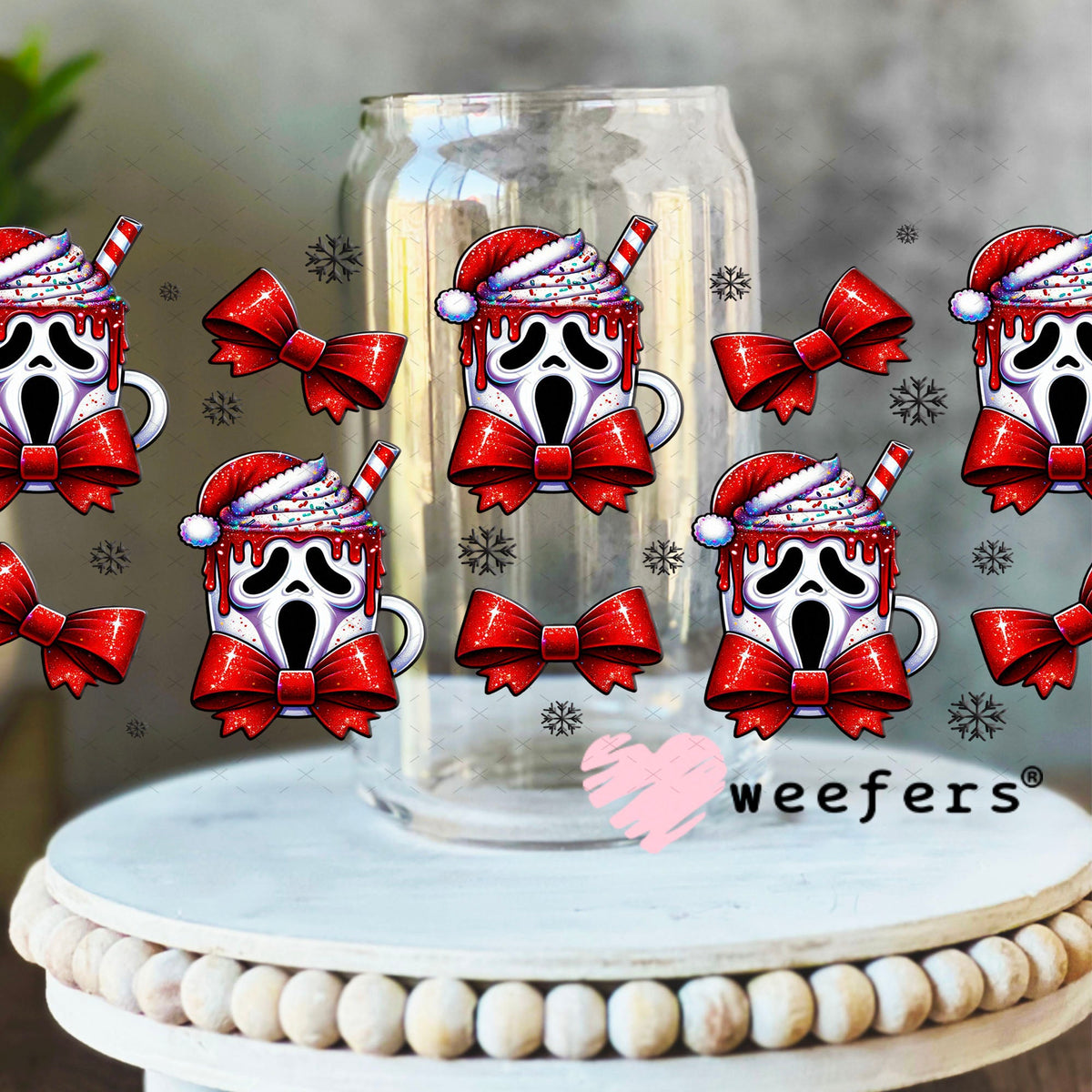 UV DTF Cup Wrap – USA Red White Blue Bows 16oz Libbey Glass Original Size Weefers