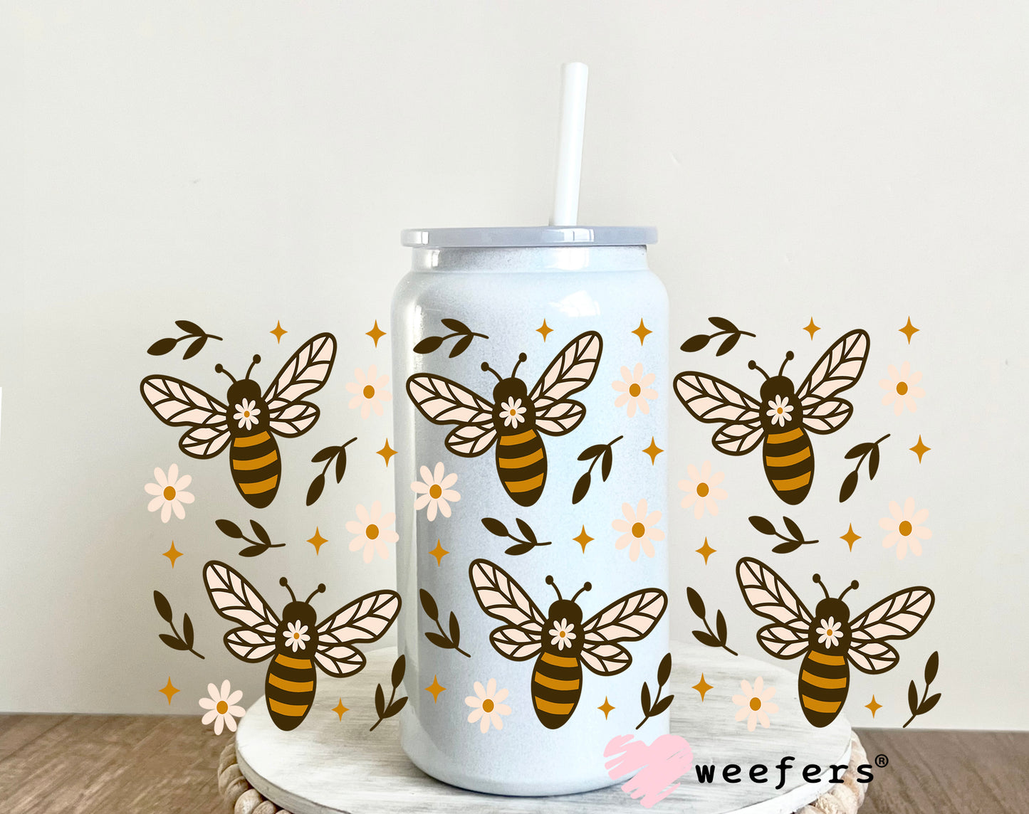 Brown Bees and Flowers UV DTF Cup Wrap - Weefers