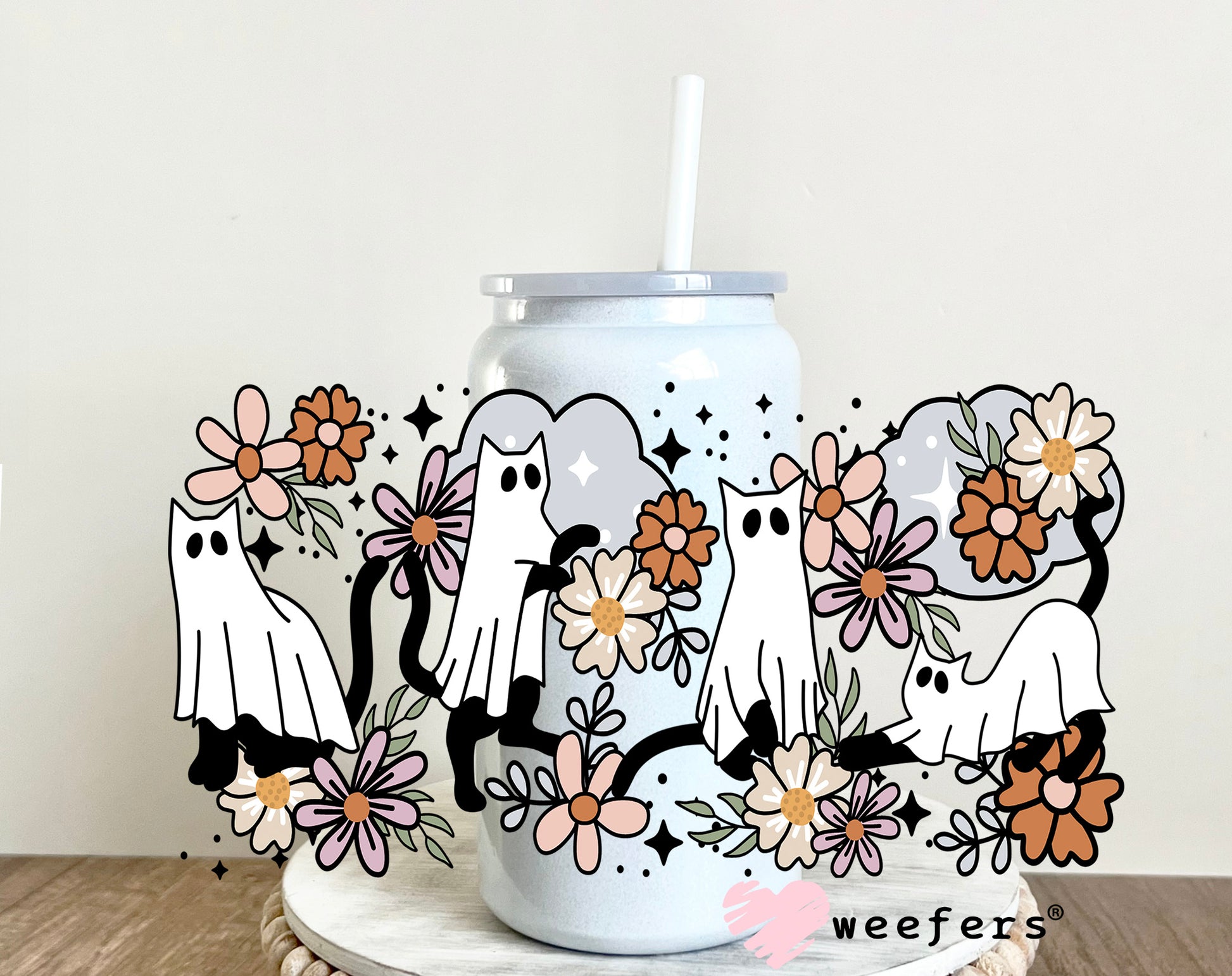 Floral Cat Ghosts UV DTF Cup Wrap - Weefers