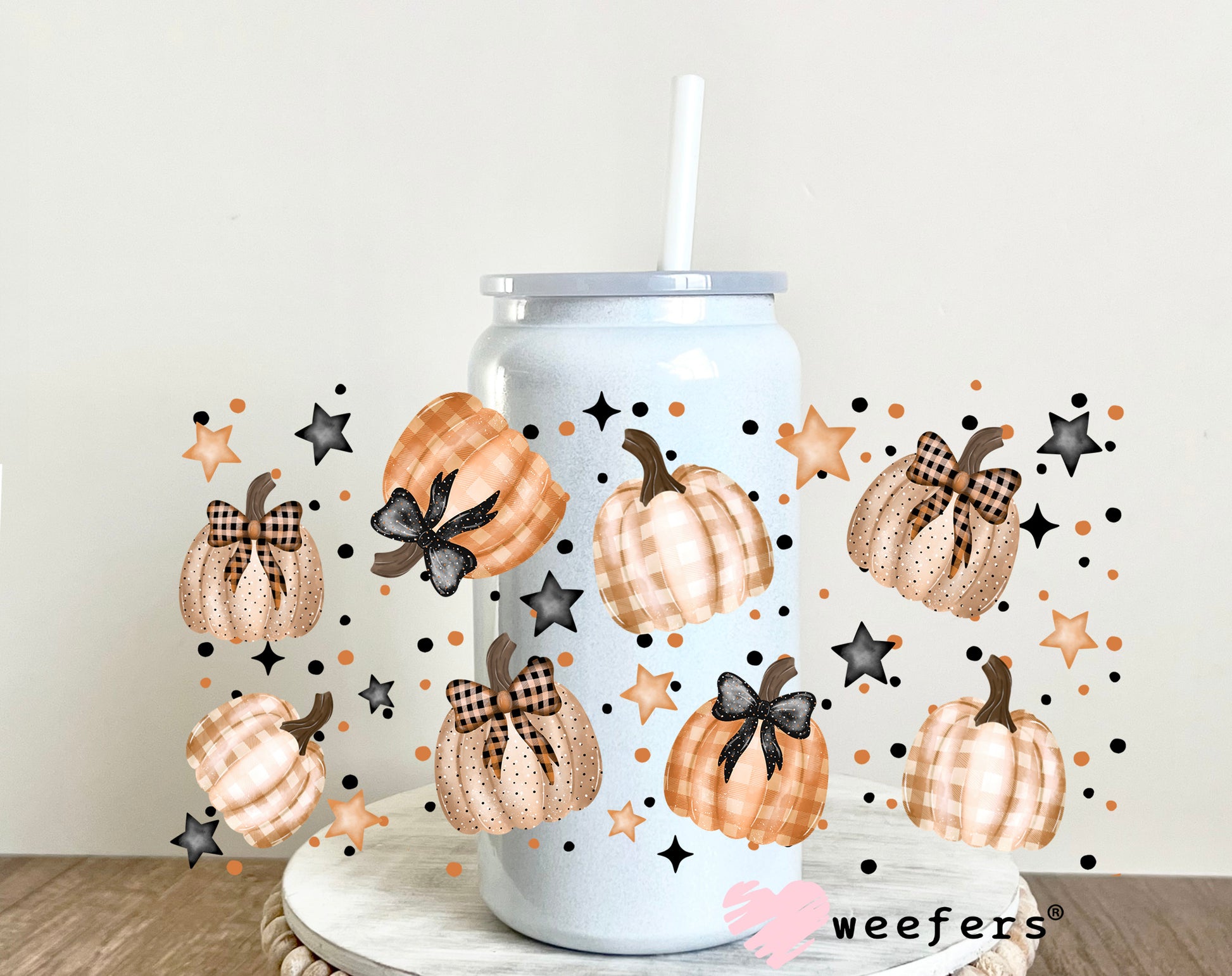 Watercolor Fall Plaid Pumpkins UV DTF Cup Wrap - Weefers