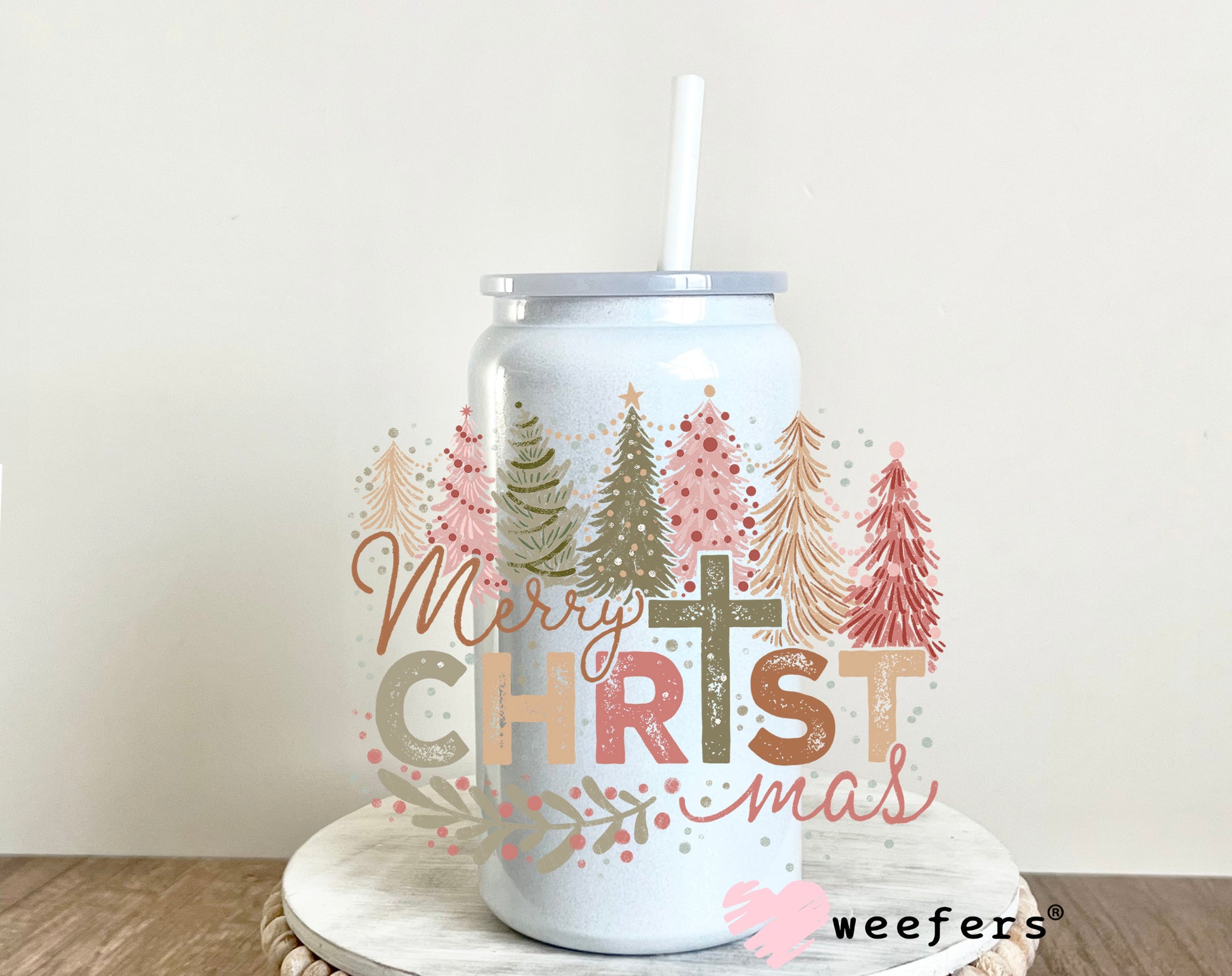 Merry Christmas Pastel Pinks Greens and Peach UV DTF Decal - Weefers