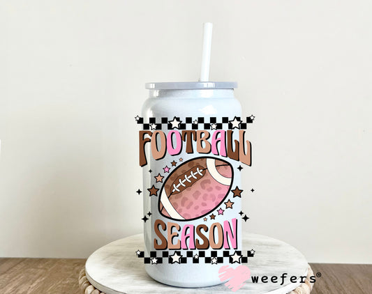 Football Season Pink and Brown UV DTF Decal 16oz Glass Can Generic Weefers