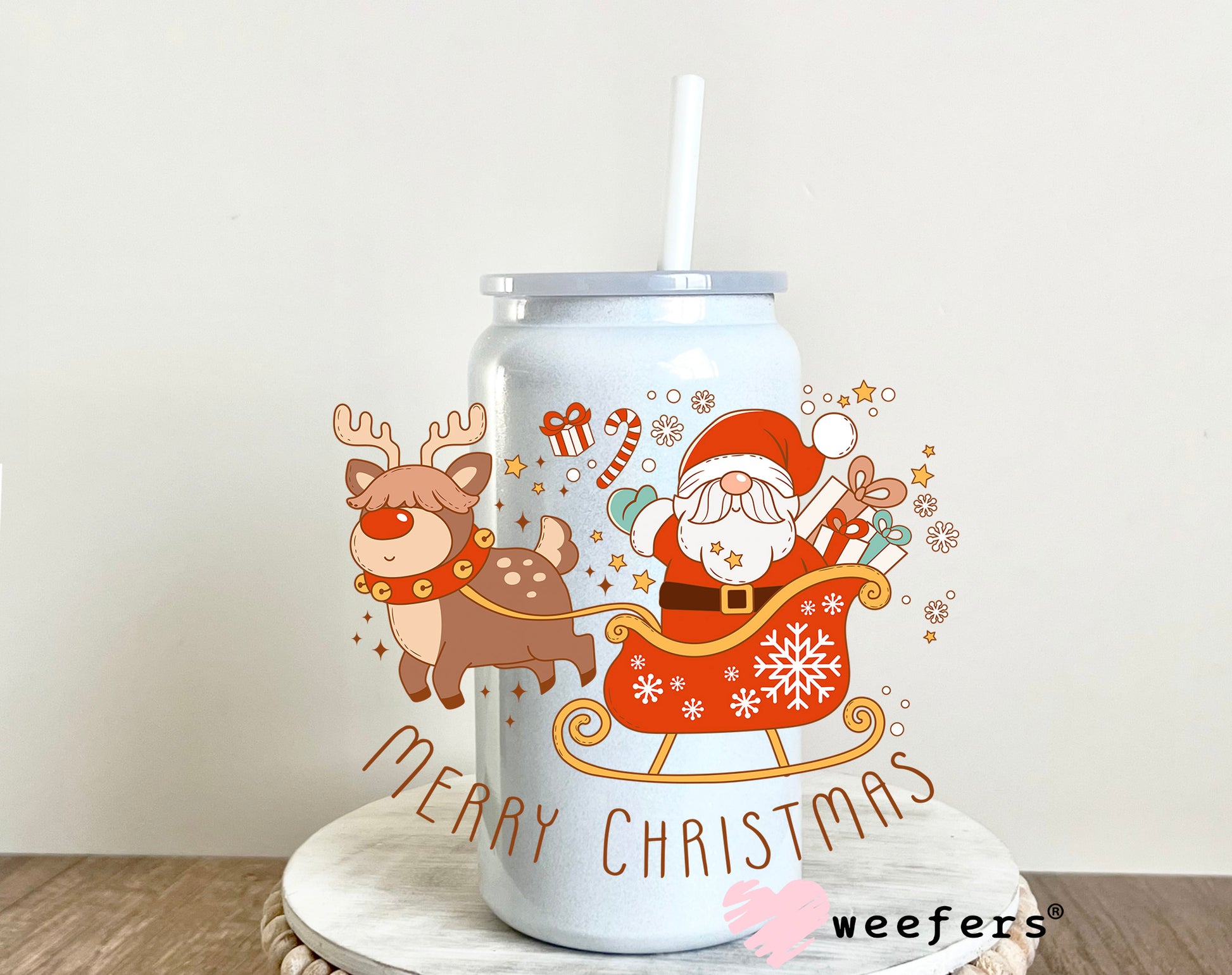 Merry Christmas Santa and Reindeer UV DTF Decal - Weefers