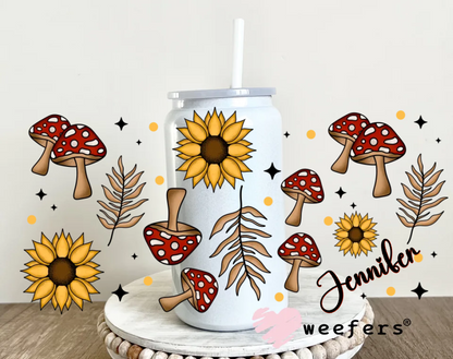 Personalized Name Sunflower Mushrooms UV DTF Cup Wrap