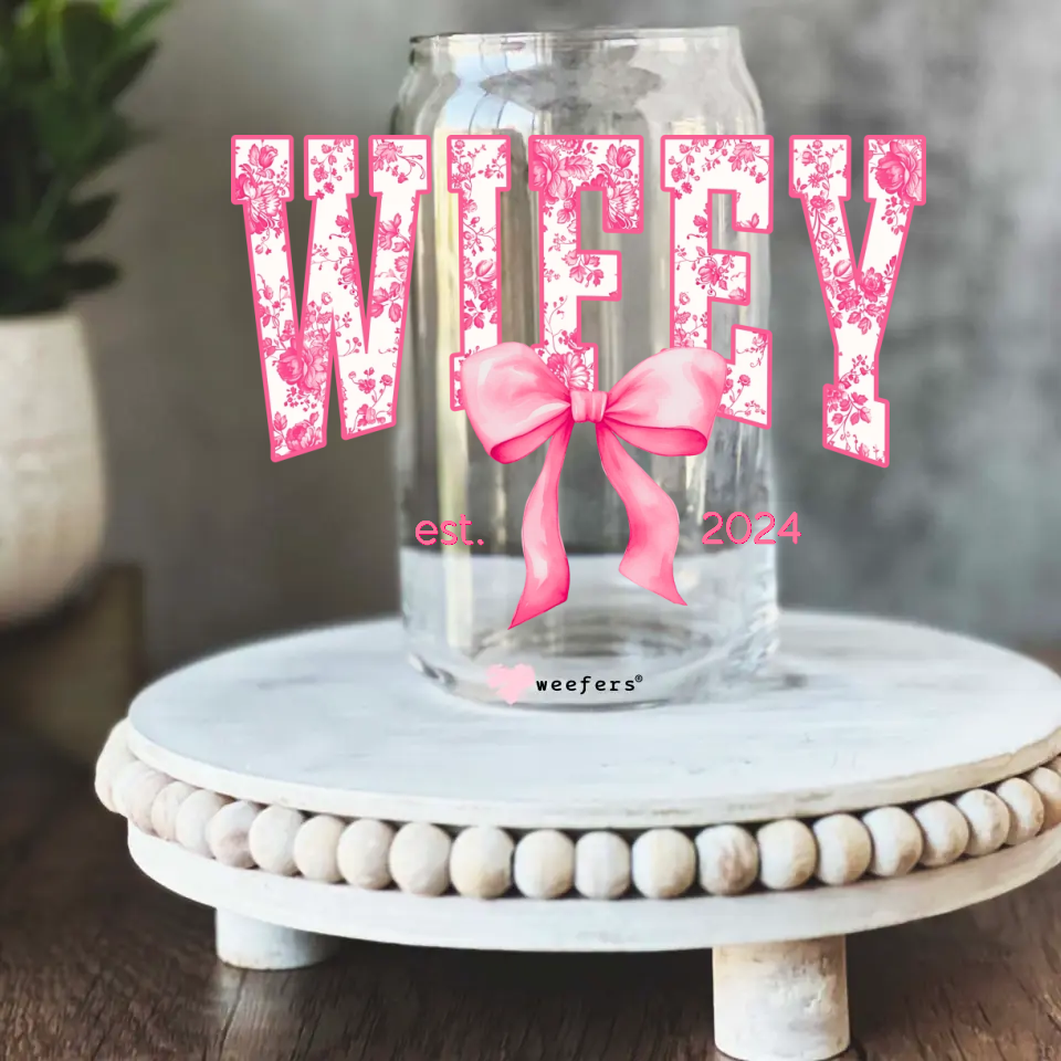 Personalized Wifey Coquette Year UV DTF 16oz Libbey Decal