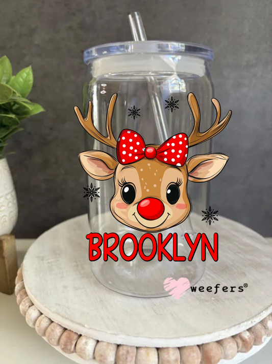 Personalized Christmas Girl Reindeer Kids Name UV DTF 16oz Decal