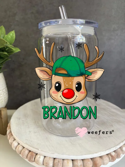 Personalized Christmas Boy Reindeer Kids Name UV DTF 16oz Decal