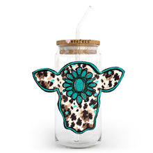 Load image into Gallery viewer, a glass jar with a cow design on it

