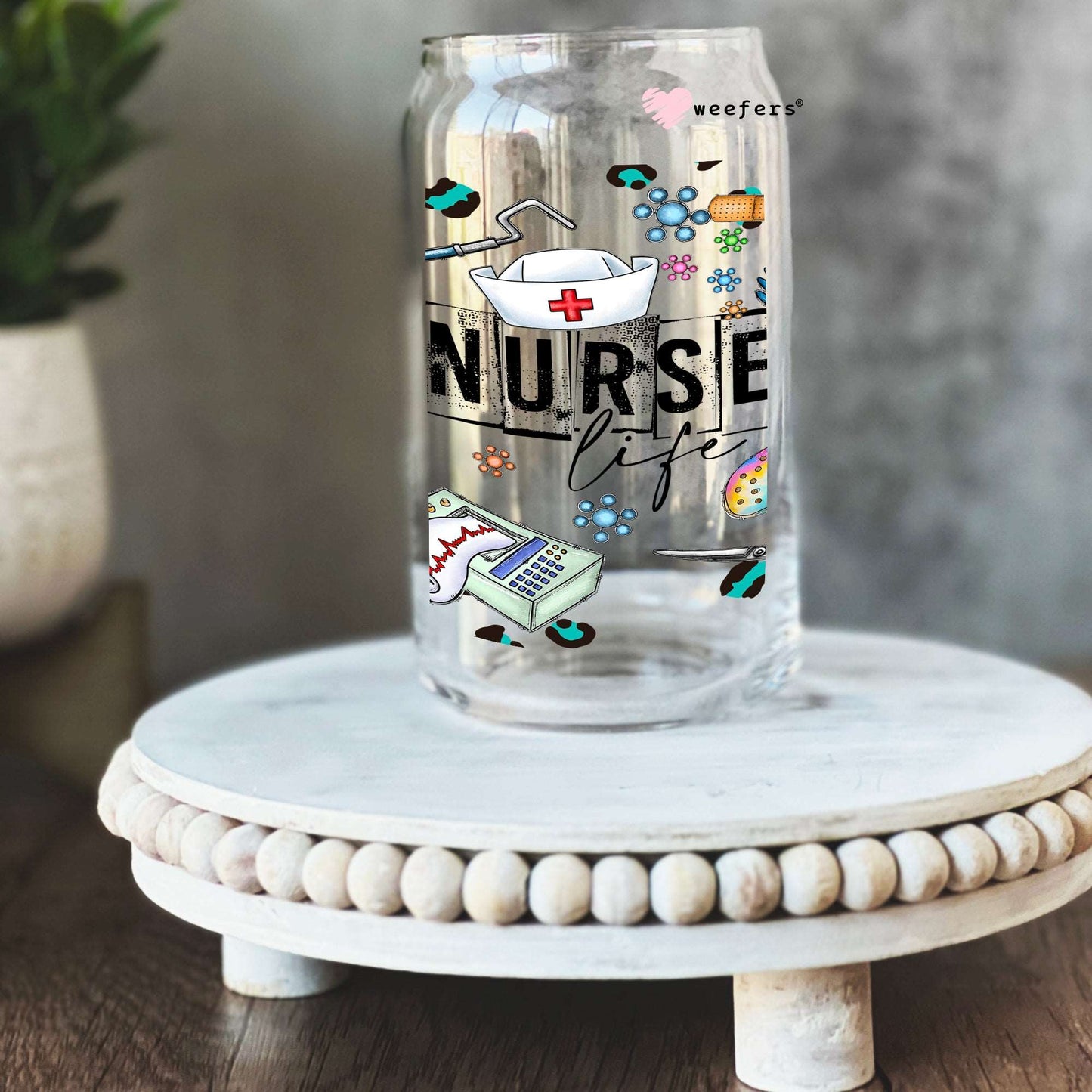 All about that Nurse Life  16oz Libbey Glass Can UV DTF or Sublimation Cup Wrap - Decal Transfer - Weefers