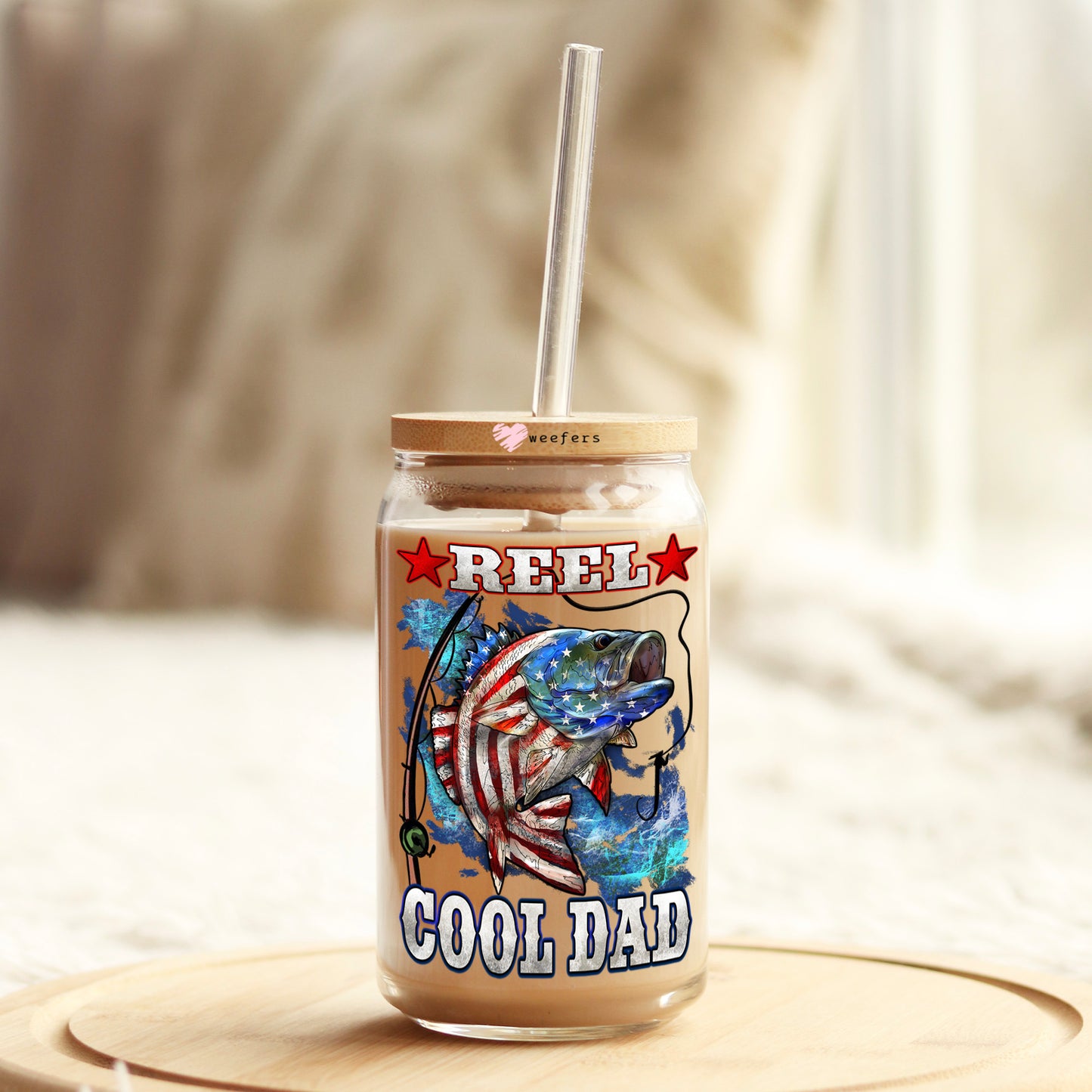 Reel Cool Dad 16oz Libbey Glass Can UV DTF or Sublimation Decal Transfer - Weefers