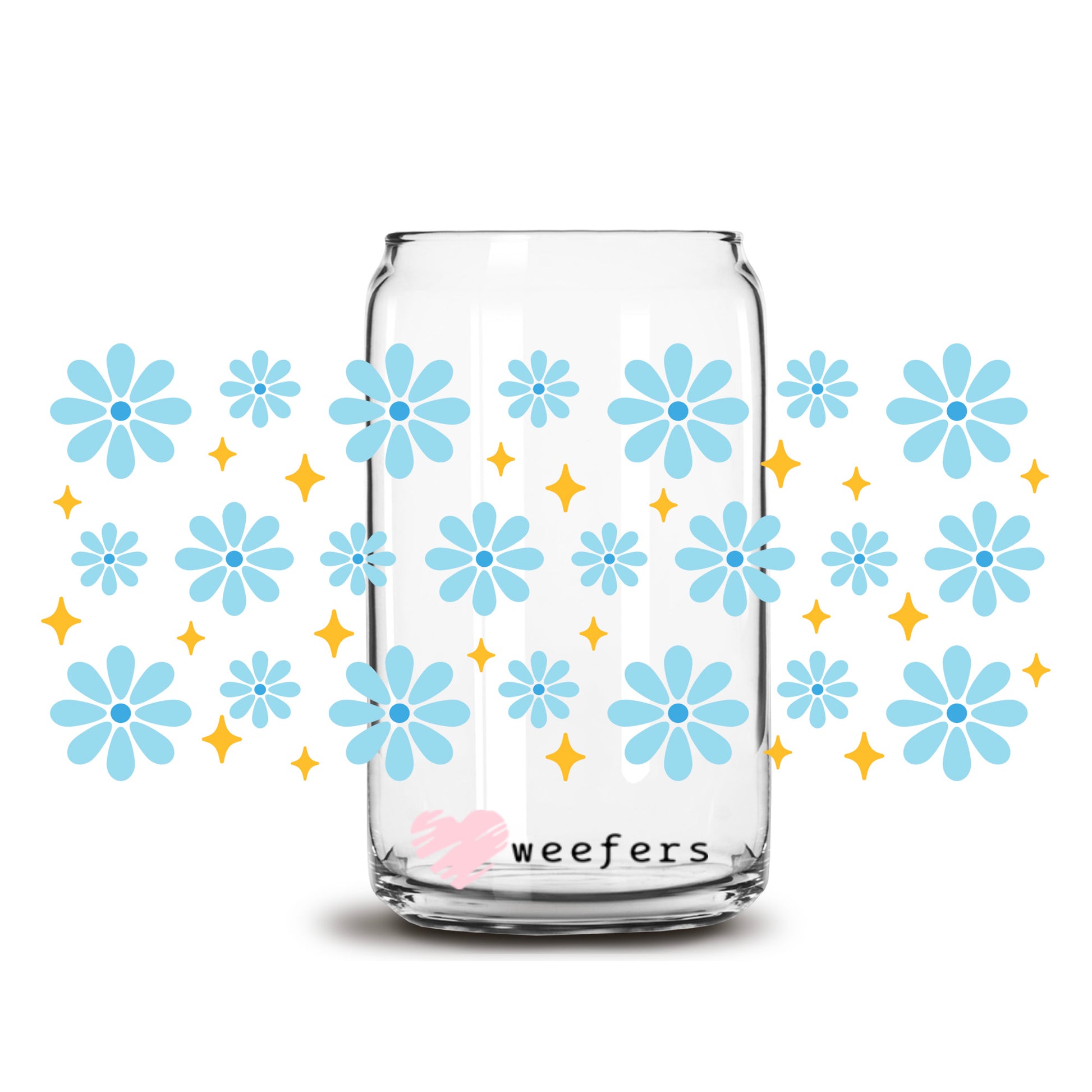 Blue Daisy Florals 16oz Libbey Glass Can UV DTF or Sublimation Wrap Decal Transfer - Weefers