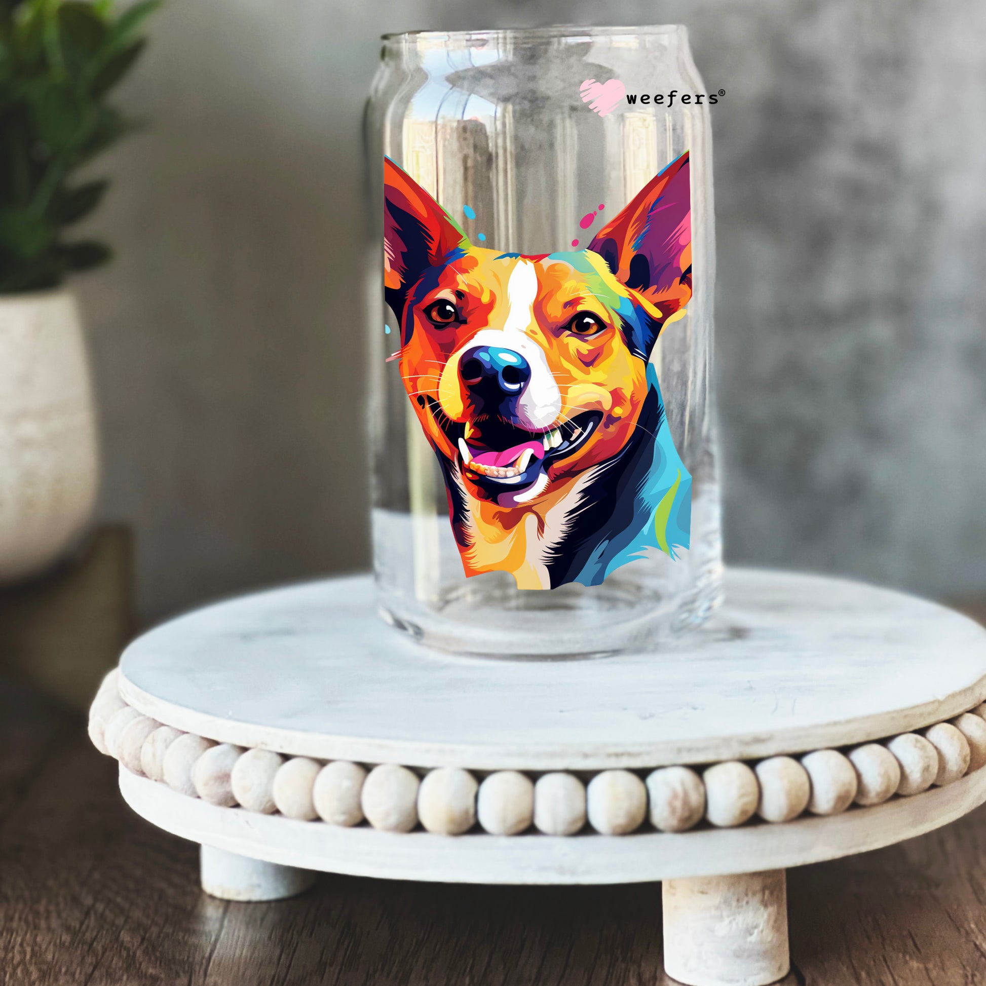 Basenji Colorful Watercolor 16oz Libbey Glass Can UV DTF or Sublimation Wrap - Decal - Weefers