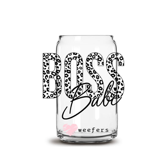 Boss Babe Black Cheetah 16oz Libbey Glass Can UV DTF or Sublimation Wrap - Decal - Weefers